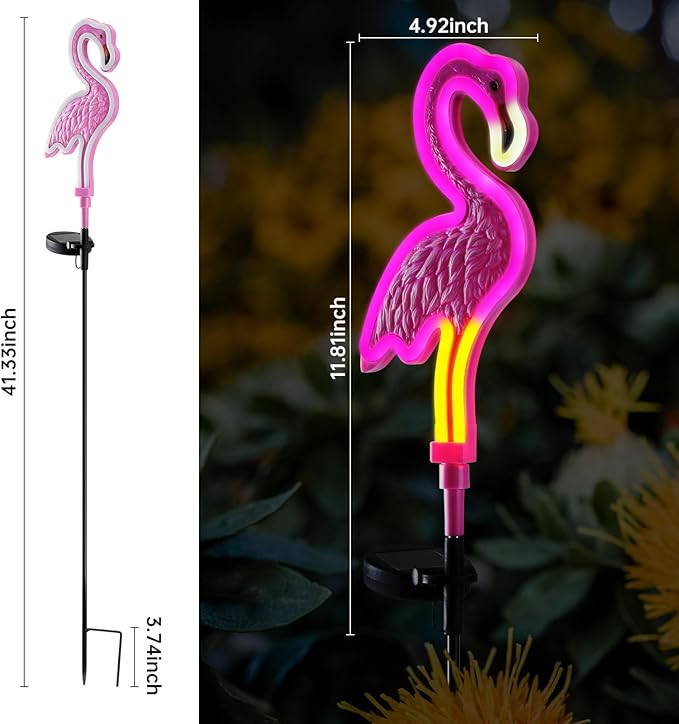 Solar Flamingo Garden Light 2Pack,Solar Outdoor Garden Decoration,Pink Neon Flamingo Solar Lights,Christmas Outdoor Decoration,Waterproof Garden Outdo (2pcs - Neon Flamingo)