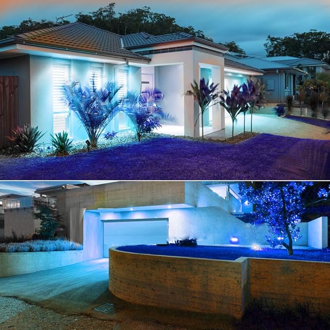 T-SUNUS 2 Pack Solar Landscape Spotlights Blue, Solar Garden Spot Light IP65 Waterproof 9.8ft Cable, 2000mAh Separated Solar Panel, Auto On/Off for Garden Driveway Pathway Pool Area
