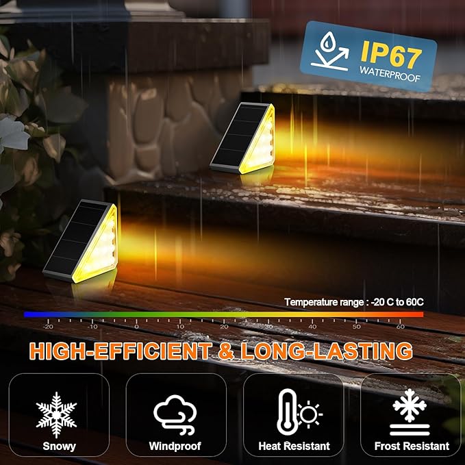 12 Pack Solar Stair Lights Outdoor Stair Lights with Waterproof IP67 LED Solar Light for Outside Light Decor for Stair, Deck, Front Step, Front Porch, Patio, Garden and Backyard