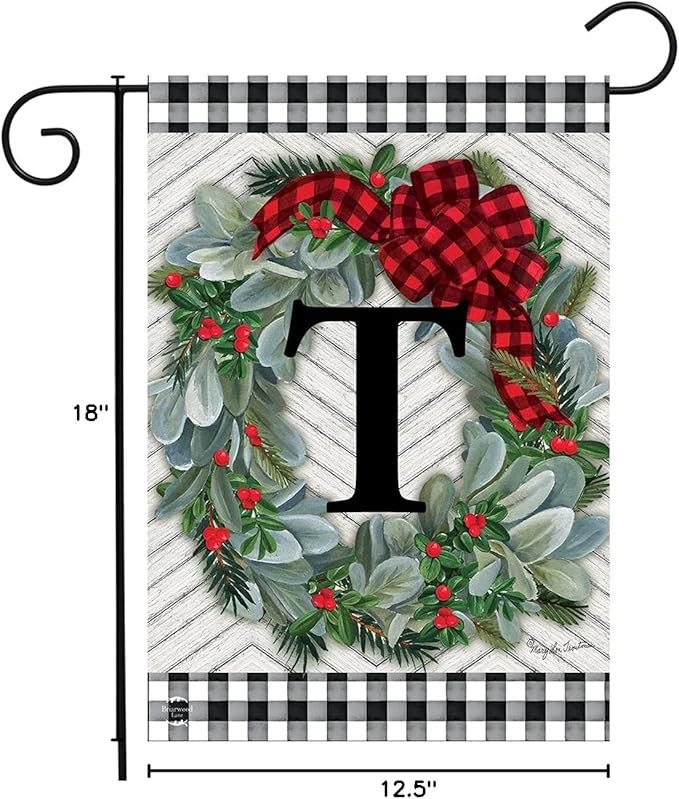 Briarwood Lane Winter Wreath Monogram Letter T Garden Flag