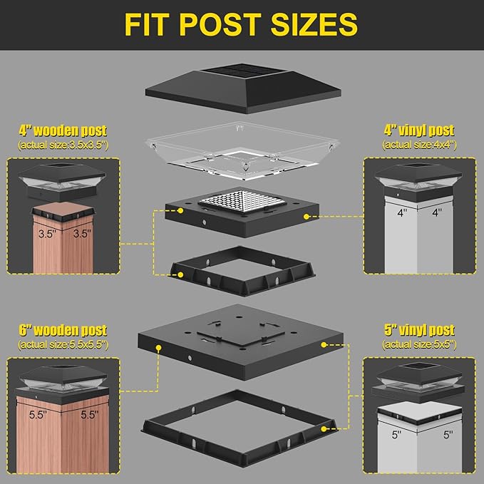 T-SUN 4x4 Solar Post Cap Lights Outdoor Waterproof, Solar Deck Fence Post Cap Lights for Wooden/Vinyl with Warm/Cool White Modes for Porch, Garden,Patio(12 Pack)