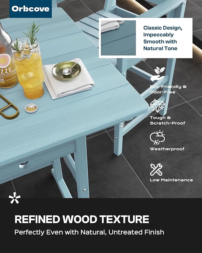 Adirondack Outdoor Bar Table, Durable HDPE Composite, Weather Resistant, Easy to Clean, Perfect for Backyard and Poolside Use, Light Blue