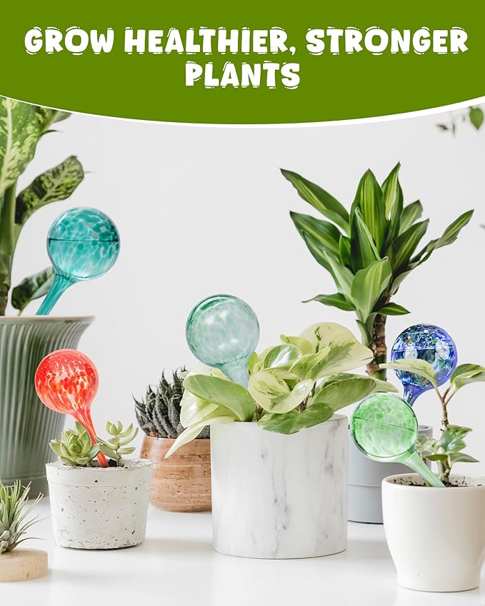 Iridescent Self Watering Globes, Glass Rainbow Plant Watering Globes, Self Watering Planter Insert, Automatic Plant Waterer Indoor (Large-4 Pcs Multi-Color, Large)
