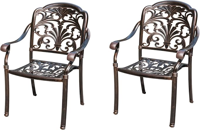 Outdoor Dining Chair Cast Aluminum Patio Chairs Set of 2 All-Weather Patio Dining Chair with Adjustable Feet for Backyard Garden (Violet Chair)