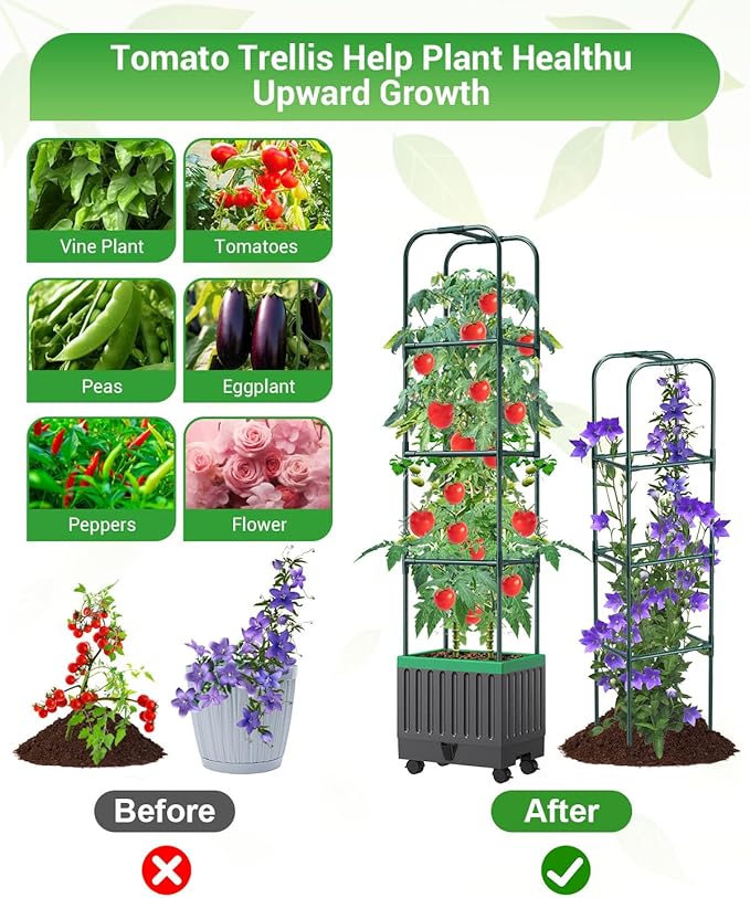 Tomato Planter Box with Trellis, 68.7" Tall Self Watering Tomato Cages for Climbing Vegetables Plant, Raised Garden Bed for Garden, Tomato Plant Support Pots for Patio Indoor Outdoor（68.7" ）