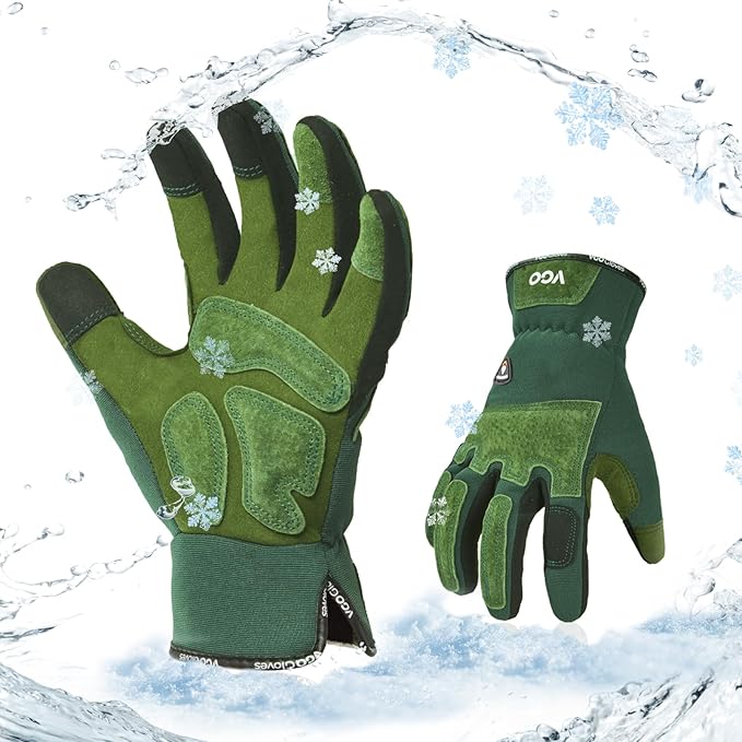 Vgo... Winter Gardening Gloves Women,Safety Work Gloves, Puncture-proof,Thornproof,Touchscreen(1 Pair,S,Green,SL7471FLWP)