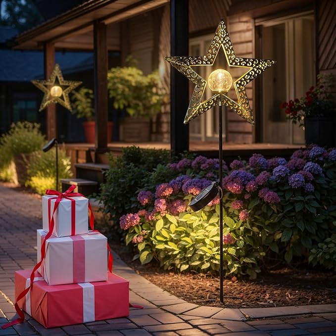 TAKE ME Star Solar Lights Garden Outdoor Decor Waterproof Metal Solar Stakes Lights for Patio Yard Walkway Lawn Patio Mothers Day Garden Gifts Mom Wife Grandma