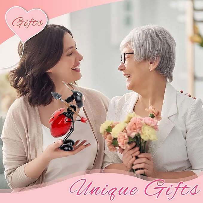 Solar Garden Statue Ladybug Decor,Outdoor Decorative Tabletop Lanterns,Outdoor Ladybug Figurines Decorations for Patio Yard Lawn Ornaments,Birthday Gifts for Mom Women Grandma