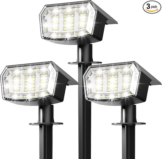 Solar Lights Outdoor Waterproof IP65, 63 LED 3 Lighting Modes Solar Powered Yard Garden Spot Lights for Outside Landscape- 3 Pack (Cool White)