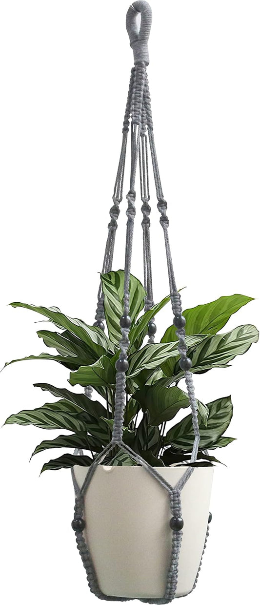 Macrame Plant Hanger Indoor Hanging with Wood Beads Macrame Planters No Tassel for Indoor Outdoor Boho Home Decor 35 Inch (Gray,1pc)