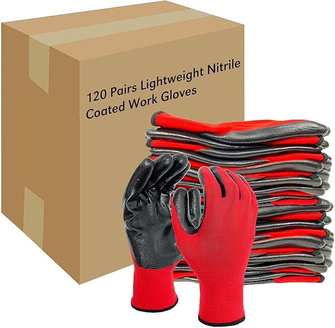 Evridwear Work Gloves with Grip Rubber Coated for Men Women Warehouse Mechanic,12 Pairs Bulk