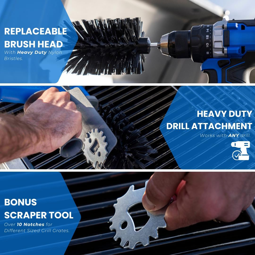 Grill Brush, Cleaning Kit, Drill Attachment, Grill Cleaner, No Metal, BBQ Grill Brush, Perfect for Removing Rust, Grime, Grease, and More