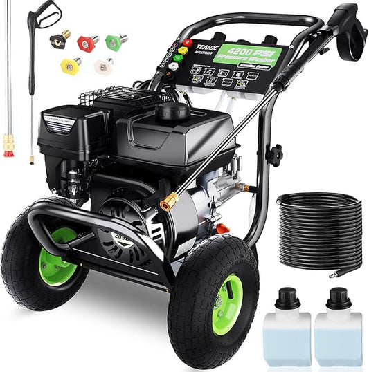 Gas Pressure Washer, 4200 PSI and 4.0 Max GPM Commercial Gas Power Washer, Spray Gun and Wand, 5 Nozzle Set, for Cars/Fences/Driveways/Homes/Patios/Furniture