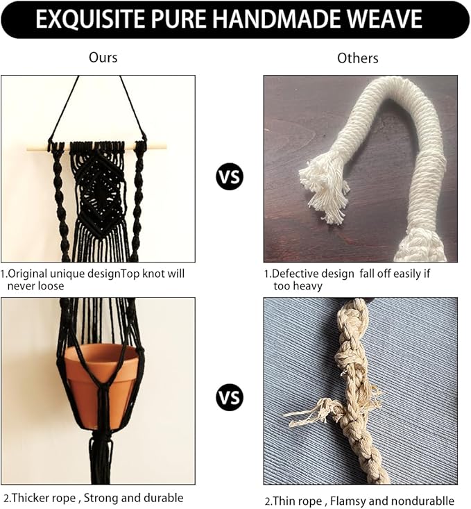 Artilady Black Plant Hanger Macrame Hanging Planter for Indoor Boho Plants Holder with Hooks Hanging Plant Basket Outdoor Window Wall Plants Home Decor