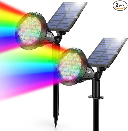 Solar Color Spot Lights Outdoor, 21 LEDs Color Changing Solar Outdoor Lights, IP67 Waterproof RGB Multicolor Yard Solar Spotlights Auto On/Off for Pathway Garden Pool Patio Tree