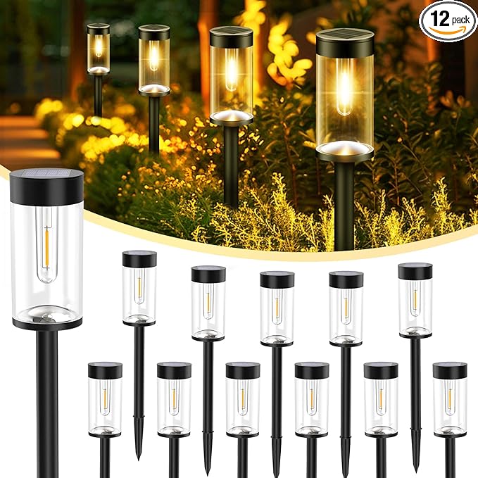 nipify LED Solar Pathway Lights Outdoor, 12 Pack Bright Solar Powered Path Garden Light Waterproof, Auto On/Off Solar Yard Lighting for Walkway Lawn Patio Landscape