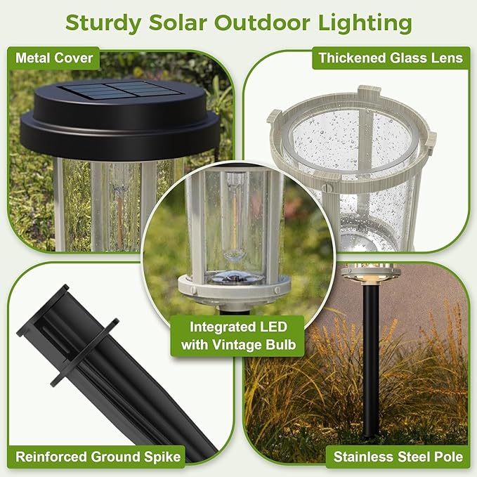 XMCOSY+ Solar Lights Outdoor Waterproof, 20 LM Solar Powered Garden Lights with 2-Tone Black & Grey Metal Design, Solar Pathway Lights for Yard Patio Landscape Walkway Driveway (Black & Grey)