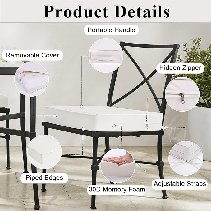 Outdoor Chair Cushions Set of 2 for Patio Furniture 22x22x4 Inch Waterproof Patio Chair Cushion 3 Year Color Fastness Square Elastic Foam Garden Sofa Couch Pads with Ties and Handle,Beige