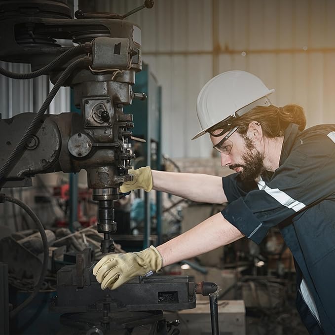 HLDD HANDLANDY Leather Work Gloves for Men & Women, Adjustable Wrist Cowhide Gardening Glove with Reinforced Palm for Driver