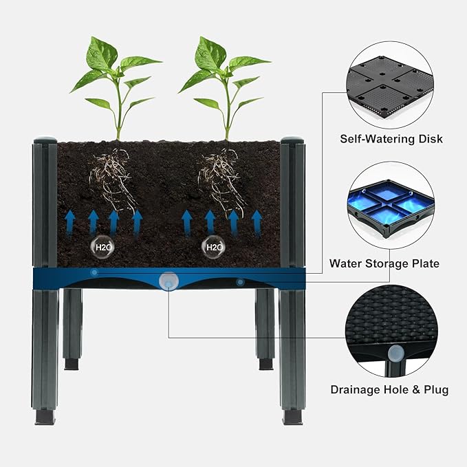 MAYOLIAH Raised Garden Bed with Legs 16.5" H Elevated Planter Box, Plastic Raised Beds for Gardening Vegetables Herb Flowers, Perfect for Indoor Outdoor Planting, 4 Boxes