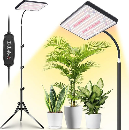2024 LBW Grow Lights for Indoor Plants Full Spectrum with Stand,214 LEDs Standing Plant Lights for Indoor Growing,Floor Grow Plant Lamp with 4/8/12H Timer,6 Brightness Levels,75" Adjustable Tripod