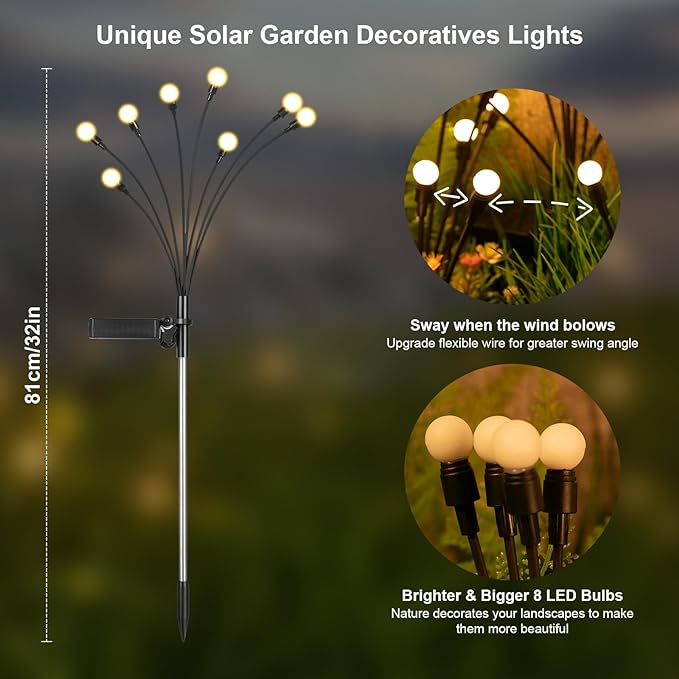 ASMAD Solar Lights Outdoor(12-Pack, 96 LEDs), Solar Garden Lights, Outdoor Decorations, Firefly Light for Patio Decor, Big Bulb, Unique Gifts for Women, Gifts for Grandma