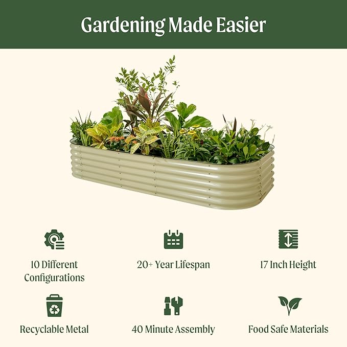 Vego garden Raised Garden Bed Kit, 17" Tall 10 in 1 Modular Raised Garden Beds Kit, Metal Planter Box for Vegetables, Flowers, Herbs, Modern Gray