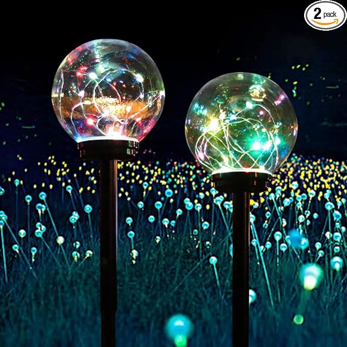 Solar Lights Outdoor Garden Decor,LED Multi-Color Changing 5.9in Globe Waterproof Lamp,Birthday Gifts for Women Mom,for Yard Lawn Backyard Landscape Pathway Patio Outside Gardening Gifts-2 Pack