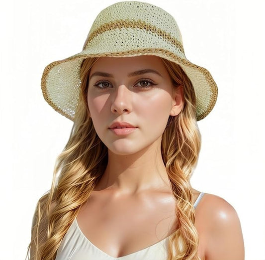 Floppy Big Beach Straw Hats for Women Foldable Summer Wide Brim Packable Sun Hat Womens Travel Straw Fedora Hat