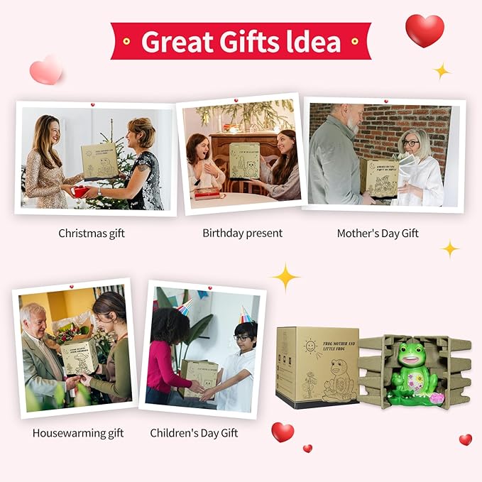 Upgraded Size Solar Garden Outdoor Statues Frog Mother and Little Frog with 6 LED Solar Figurine for Lawn,Patio, Balcony, Yard Decor Unique Gift, for Mom, Grandma,Father,Woman