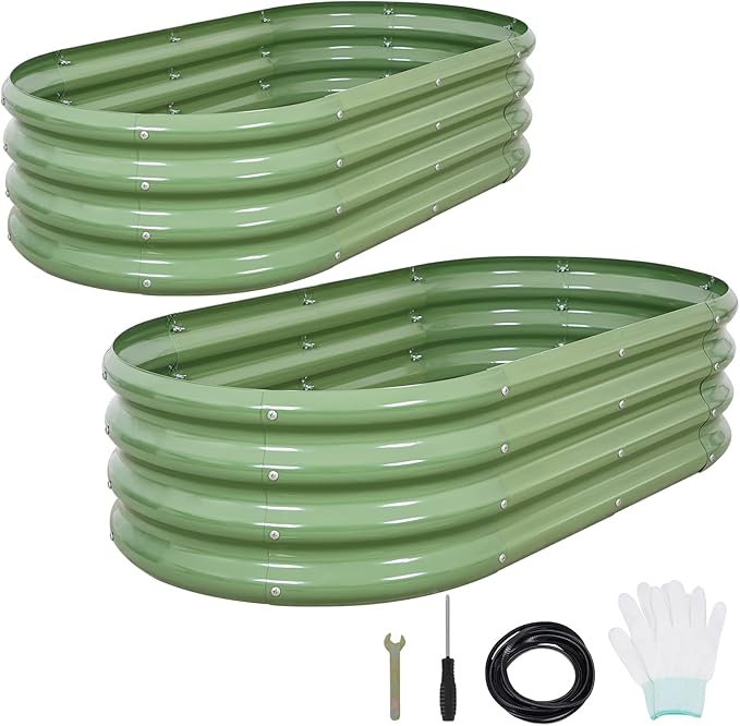 1MORE Galvanized Raised Garden Bed- Planter Garden Boxes Outdoor, Raised Beds for Gardening, 4x2x1ft Metal Garden Bed Kit for Vegetables Flower, Planter Raised Beds with Tools.Green-2pack