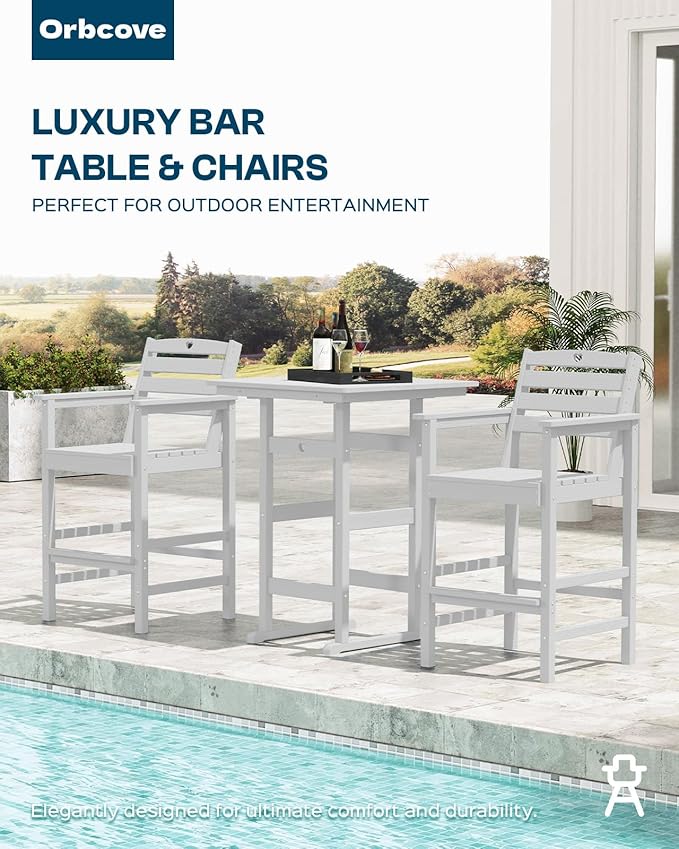 3-Piece HDPE Outdoor Bar, Outdoor Bar Stools and Outdoor Bar Table with Heart Cutout Design, All Weather Bistro Set Outdoor for Patio, Porch, Pool (White)