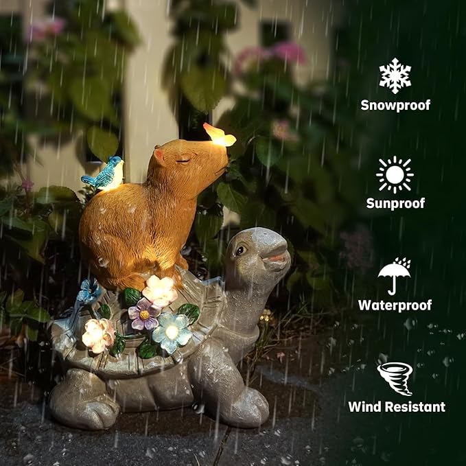 Turtle Gifts for Women, Solor Statue for Garden, Turtle and Capybara Figurine with Lights, Outdoor Decorations for Yard Lawn Patio, Gifts for Mom Grandma Mother in Law Gardener Mother'Day