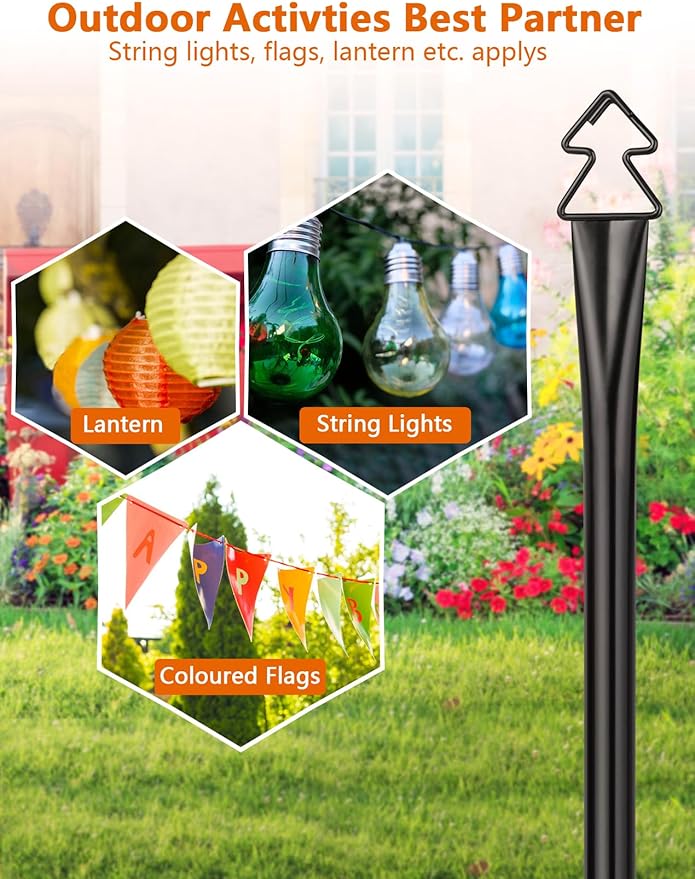 LOPANNY String Light Poles for Outside - 2 Pack 9.8FT Poles for Outdoor String Lights, Outdoor Light Poles for String Lights Hanging - Backyard, Garden, Patio, Deck Lighting Stand for Parties, Wedding