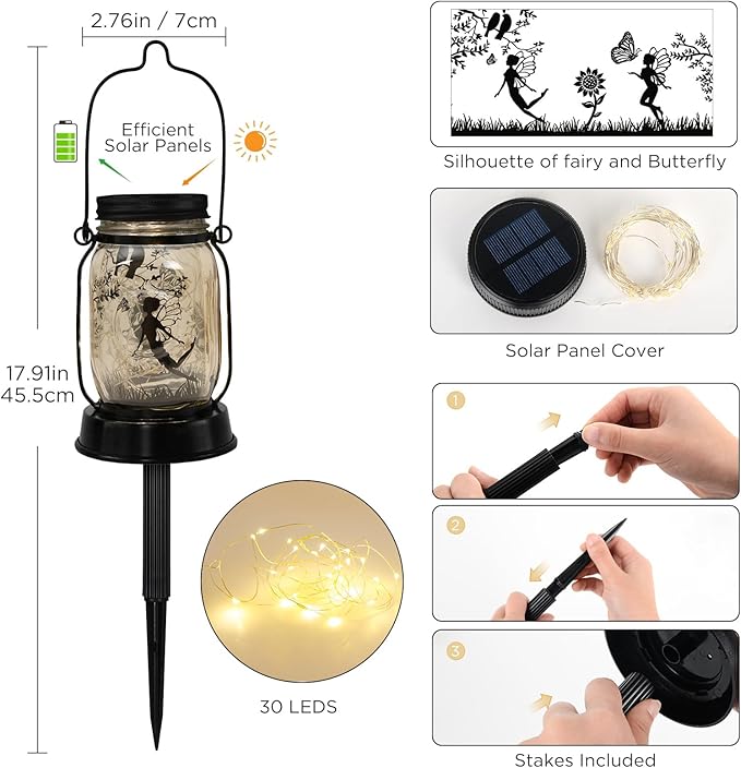 kyoryuger Fairy Solar Lanterns 3-in-1, Fairy Gifts for Women Mom Gramdma, Christmas Mom Gifts, Unique Birthday Gifts for Fairy Lover, Fairy Garden Decoration Outside for Yard, Patio,Backyard,Porch