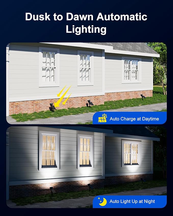 2 Pack Solar Spotlights Outdoor Waterproof for Flag, Tree, Statue, Number Sign, Plant Pot, Bright LED Outside Landscape Flood Lamp for Accent Uplighting Yard, Garden, Driveway, Walkway, Porch, Fence