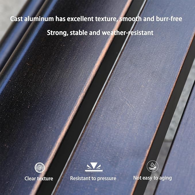 Outdoor Bench Chair Cast Aluminum Garden Bench Patio Bench All-Weather Park Bench for Backyard Porch Lawn (150cm Armless Park Bench)