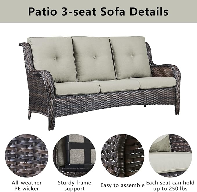 Wicker Patio Furniture Sets - 13 Piece Outdoor Rattan Furniture Conversation Sets with 4 Swivel Rocker Chairs, 2 Rattan Sofas, Wicker Ottomans and Coffee Table, Brown/Beige