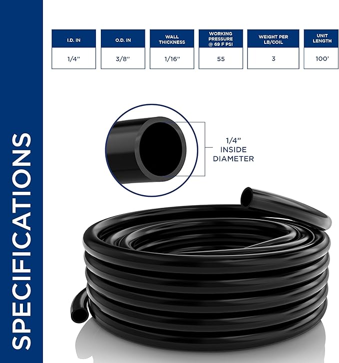 Alpine Corporation 100' PVC Tubing with .25" Inside Diameter for Ponds and Fountains