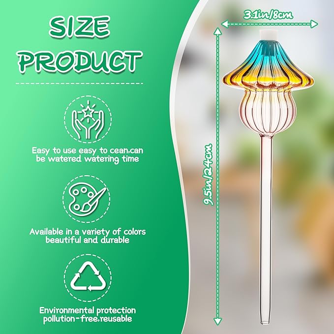 Plant Watering Globes Mushroom, Rainbow Gradient Color Glass Watering Bulbs, Self Watering Planter Insert, Self Watering Globes - Plant Watering Devices for Travel Vacation (2 PCS)
