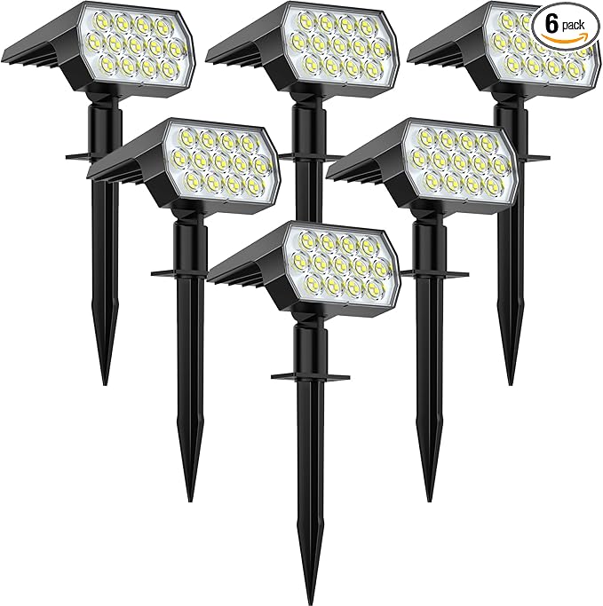 WELALO Solar Spot Lights Outdoor, [6 Pack/52 LED/3 Modes] 2-in-1 Solar Landscape Spotlights, Solar Powered Security Lights, IP65 Waterproof Wall Lights for Walkway Yard Garden Driveway(Cool White)