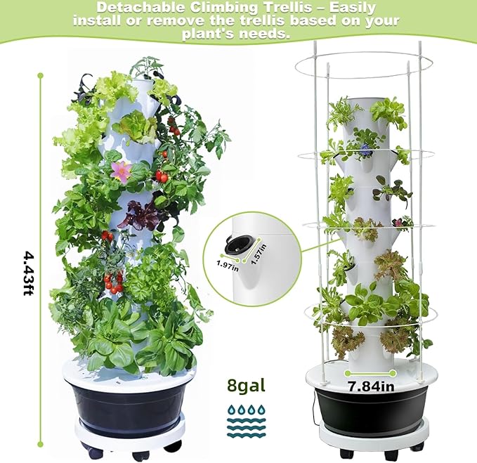 Hydroponic Growing System Kit,Indoor&Outdoor Vertical Hydroponic Growing Garden for Leafy Greens & Herbs, 28 Plant Sites with Climbing Trellis, Energy-Efficient Kit