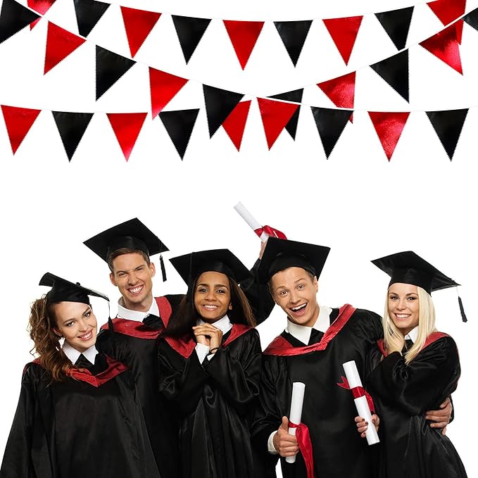 Red Black Party Decoration Metallic Fabric Triangle Pennant Banner Flag Bunting Garland for Graduation Halloween Birthday Wedding Bachelorette Anniversary Las Vegas Casino Poker Pirate Party Supplies