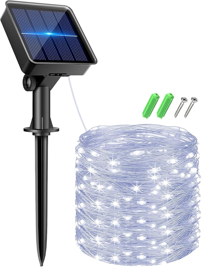 kolpop Cool White Solar Fairy Lights Outdoor, 32FT 80LED Twinkle Light Outdoor Waterproof, 8 Modes Copper Wire Mini Solar String Lighting for Garden Christmas Tree Outside