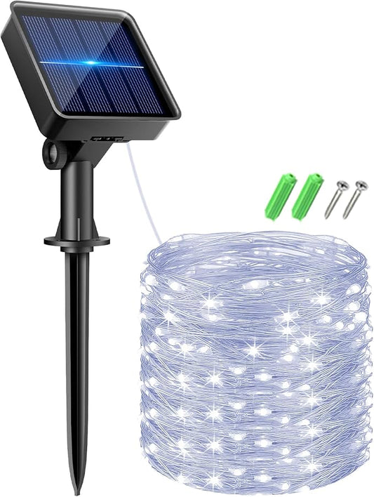 kolpop Cool White Solar Fairy Lights Outdoor, 32FT 80LED Twinkle Light Outdoor Waterproof, 8 Modes Copper Wire Mini Solar String Lighting for Garden Christmas Tree Outside