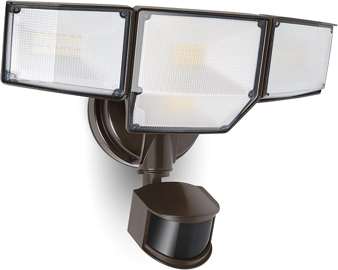 LUTEC 80W 9000LM LED Security Lights Motion Sensor Outdoor Lights, 4 Head LED Flood Light Outdoor 5000K Daylight, IP65 Waterproof, Motion Detected Light for Outside, House, Garage, Yard (Brown)