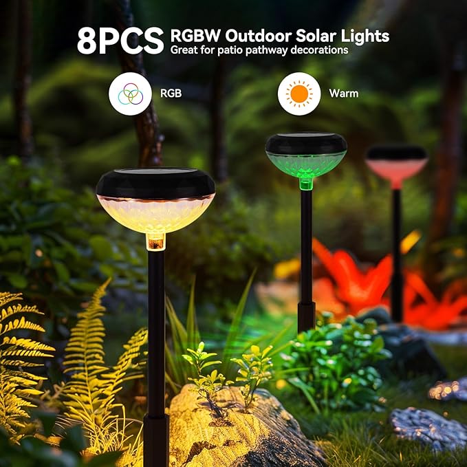 Solar Pathway Lights Outdoor Waterproof: 8 Pack LED Yard Light RGB Landscape Lighting - Color Changing Path Walkway Lights Solar Powered Garden Decor for Outside Patio Decorations