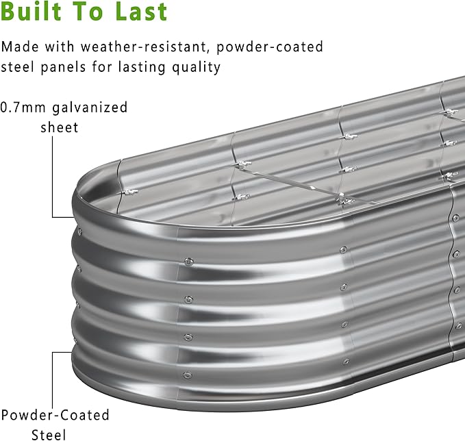 KFN 4x1.8x1FT Galvanized Raised Garden Bed,Raised Garden Bed Kit-Oval Metal Vegetable Box,Large Planter Flower Boxes Outdoor,Planting for Vegetables,Flower,Herb,Sliver,0.7mm