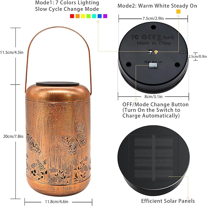 Solar Lanterns Outdoor Butterfly Hanging Lantern Lights, Gardening Gifts for Mom Women Grandma Solar Lights Waterproof LED Mode Change Metal Solar Garden Decor for Patio Yard Lawn Landscape Tabletop