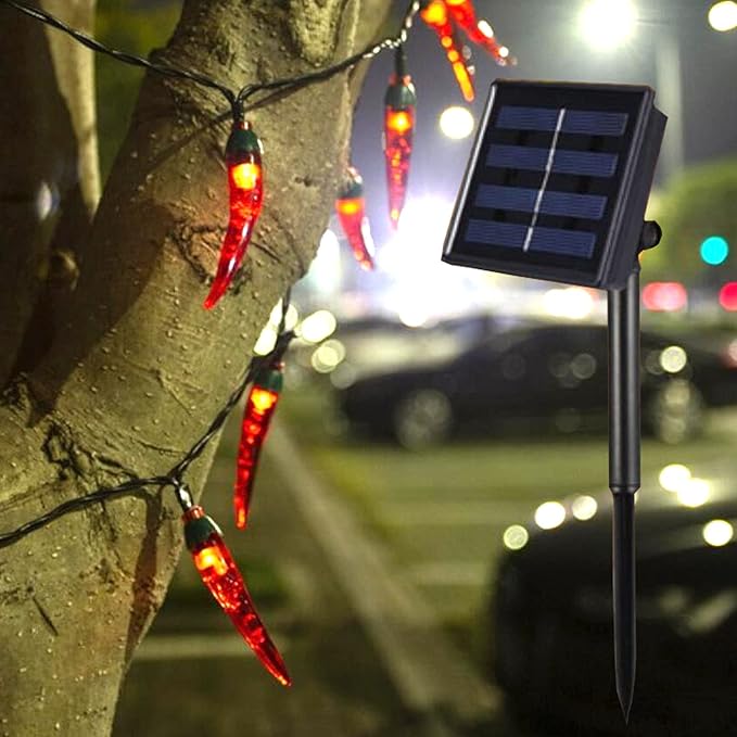 Solar Red Chili String Lights, 50 LED Chili Shape Fairy String Lights Solar Operated String Lights for Wedding, Chinese New Year,Spring Festival,Party Decoration,Christmas